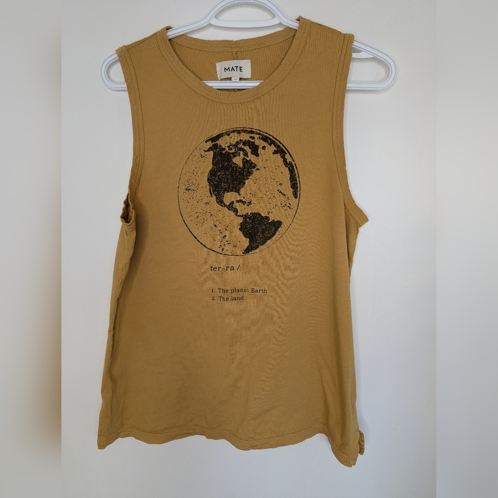 MATE the LABEL tank top w/ WORLD GRAPHIC WOMENS MEDIUM